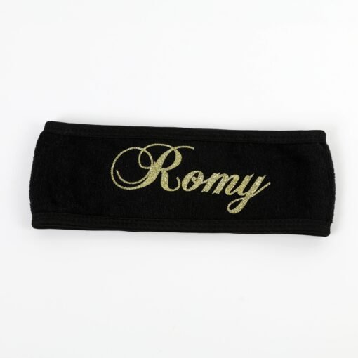Flat black Velcro headband with personalised hair tie