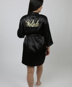 one-size-fits-all black satin bathrobe
