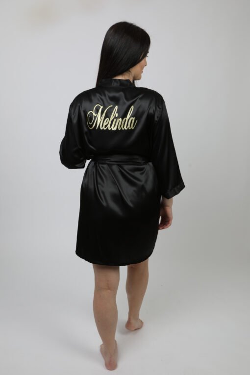 one-size-fits-all black satin bathrobe