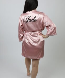 one-size-fits-all pink satin bathrobe