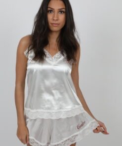 Pyjama caraco blanc dentelle personalisé