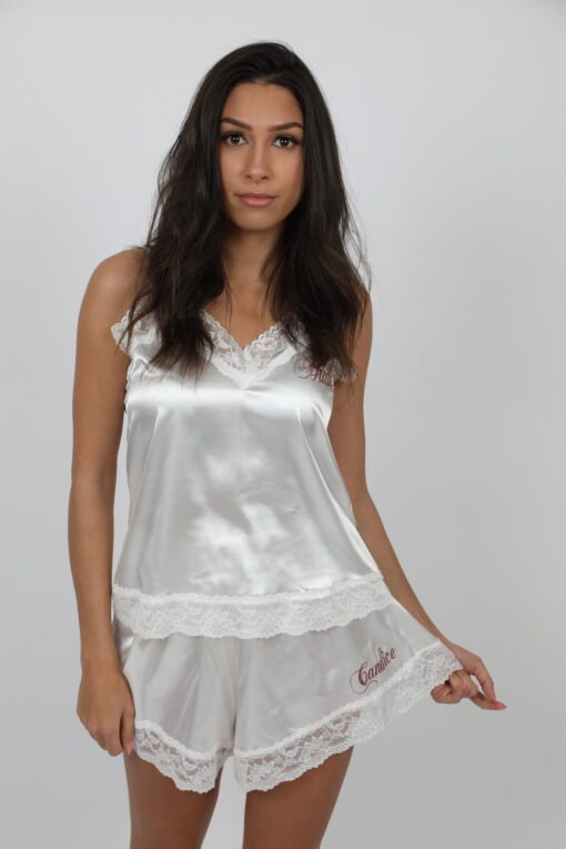 Pyjama caraco blanc dentelle personalisé