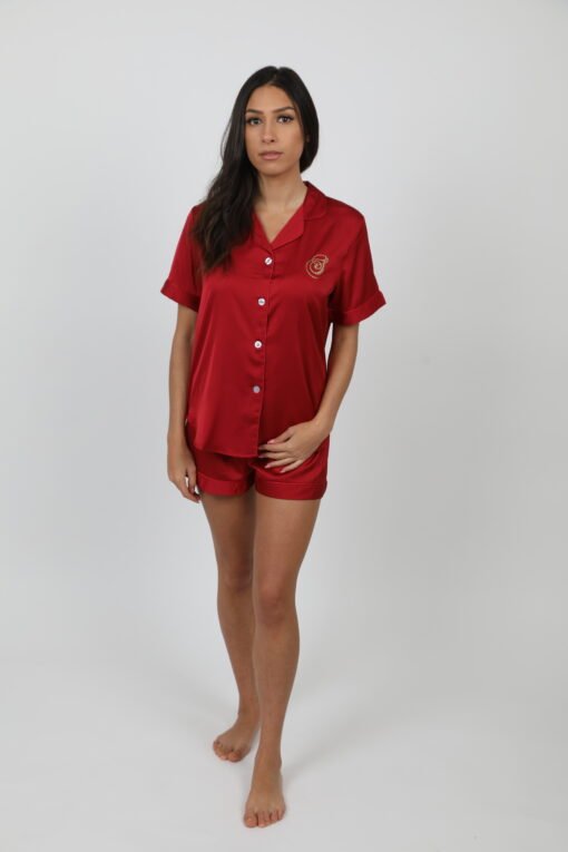 Personalised pyjama shorts and red shirt