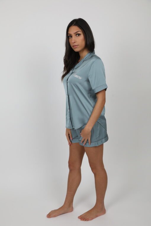 Pyjama short et chemise bleu gris personalisé