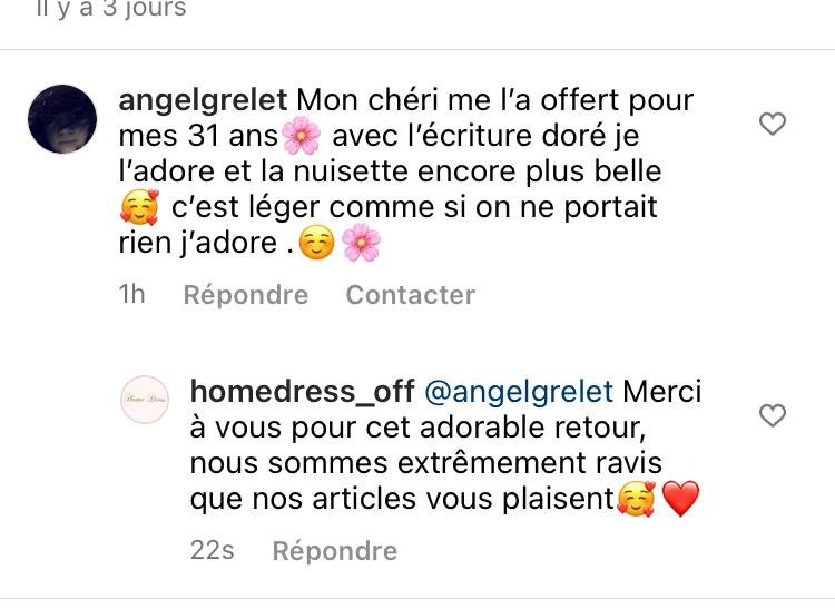 Kundenreaktionen Instagram-Kommentar zu Bademantel und Nachthemd aus Satin, personalisiert