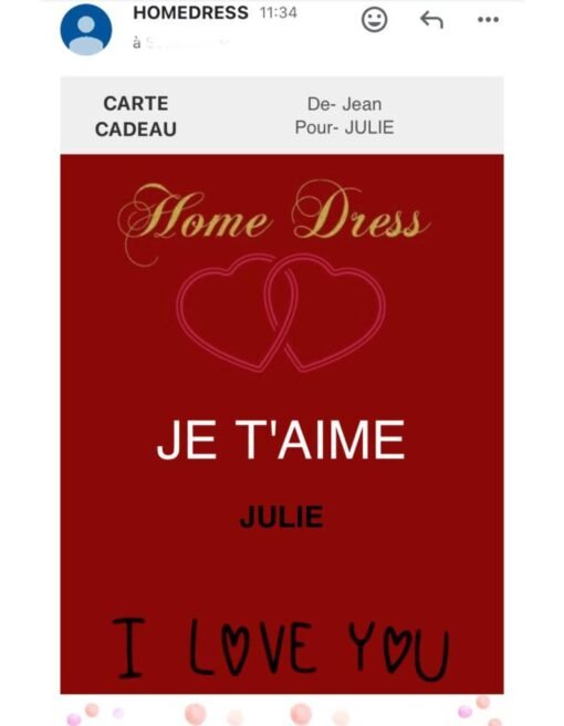 je t'aime gift card email confirmation