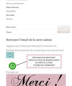 je maman t'aime gift card on the thank you page