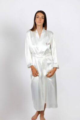 personalised long-cut satin bathrobe